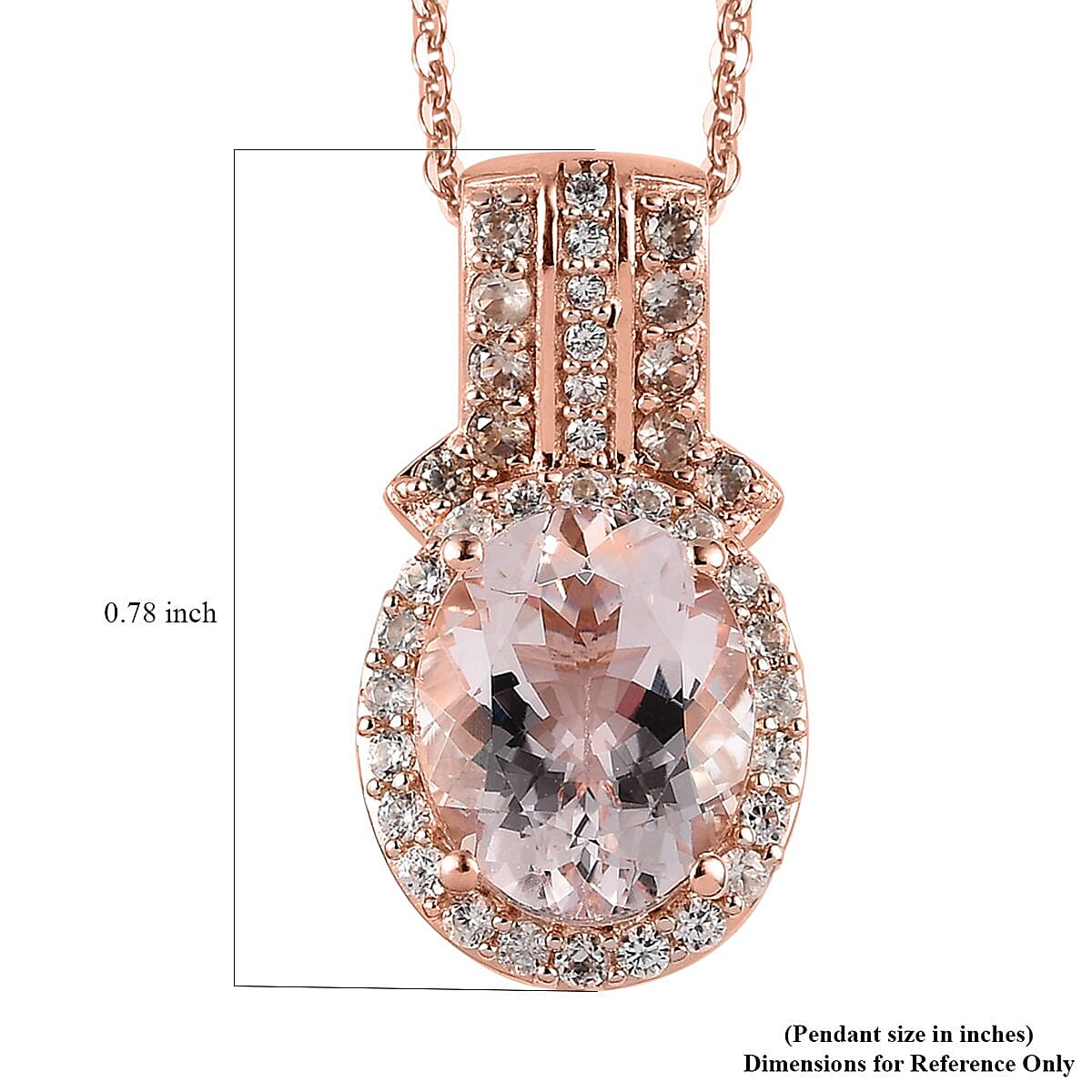 Pink Morganite, Champagne and White Zircon Halo Pendant Necklace 20 Inches in Vermeil Rose Gold Over Sterling Silver 2.85 ctw