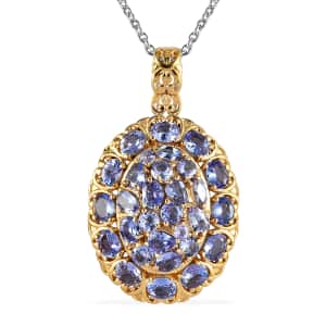 Tanzanite Cluster Pendant Necklace 20 Inches in Vermeil Yellow Gold and Platinum Over Sterling Silver 4.65 ctw