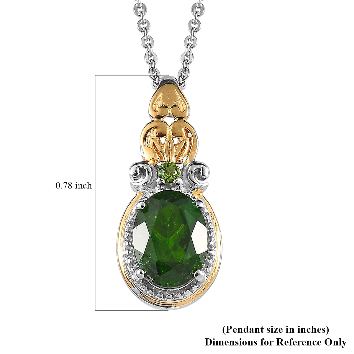 Chrome Diopside Pendant Necklace 20 Inches in Vermeil Yellow Gold and Platinum Over Sterling Silver 1.20 ctw