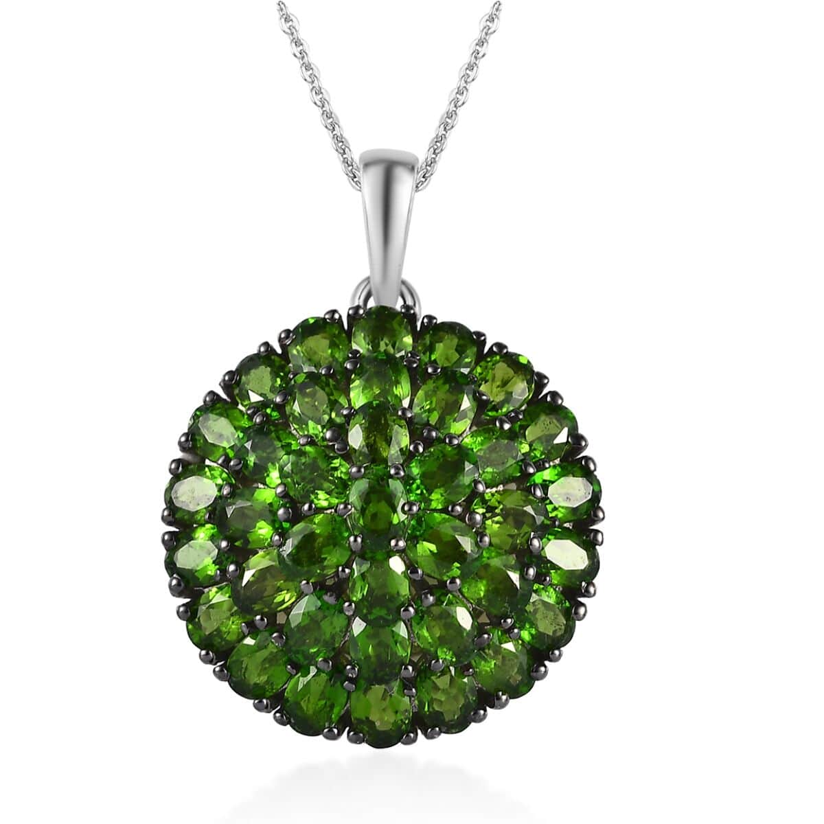 Chrome Diopside Floral Pendant Necklace 20 Inches in Platinum Over Sterling Silver 7.25 ctw image number 0