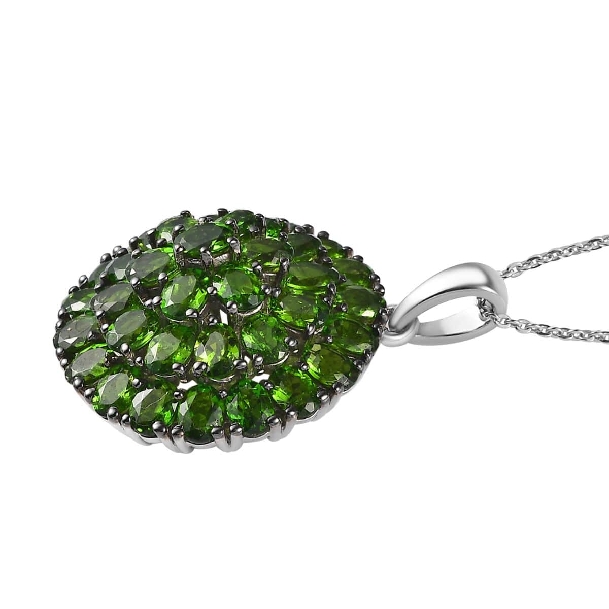 Chrome Diopside Floral Pendant Necklace 20 Inches in Platinum Over Sterling Silver 7.25 ctw image number 3