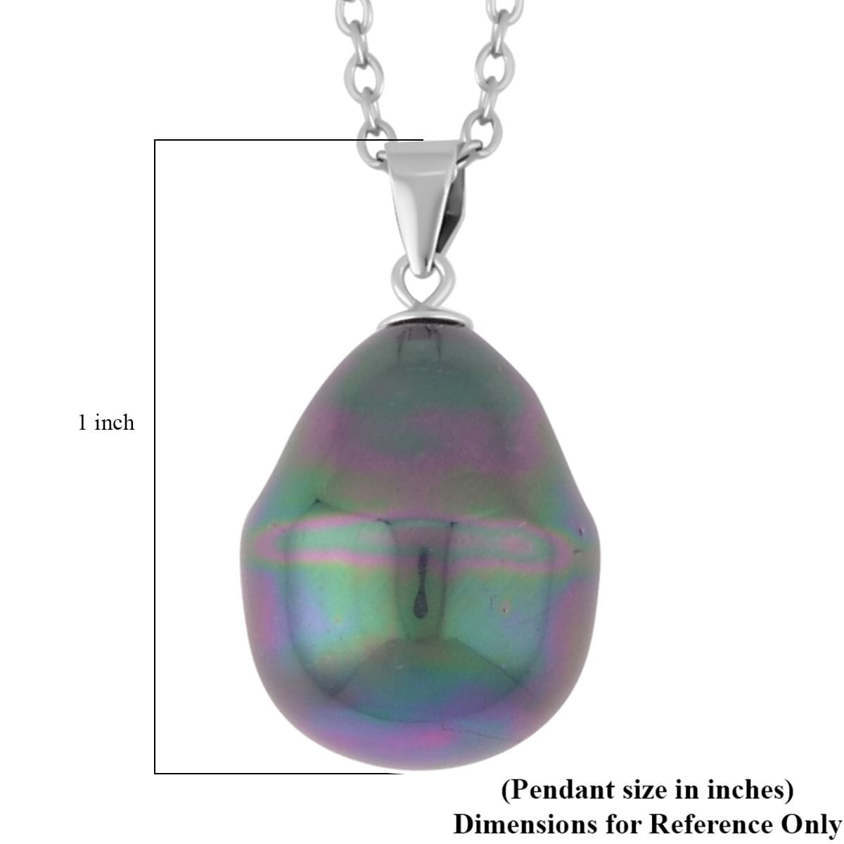 Peacock Color Shell Pearl Solitaire Pendant in Rhodium Over Sterling Silver with Stainless Steel Necklace 20 Inches image number 4