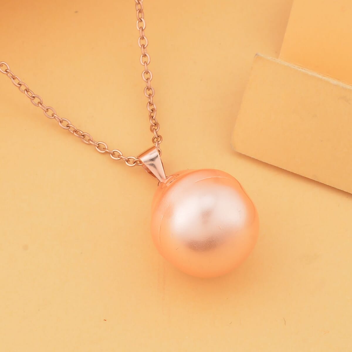 Peach Shell Pearl Solitaire Pendant in 14K Rose Gold Over Sterling Silver with ION Plated RG Stainless Steel Necklace 20 Inches image number 1
