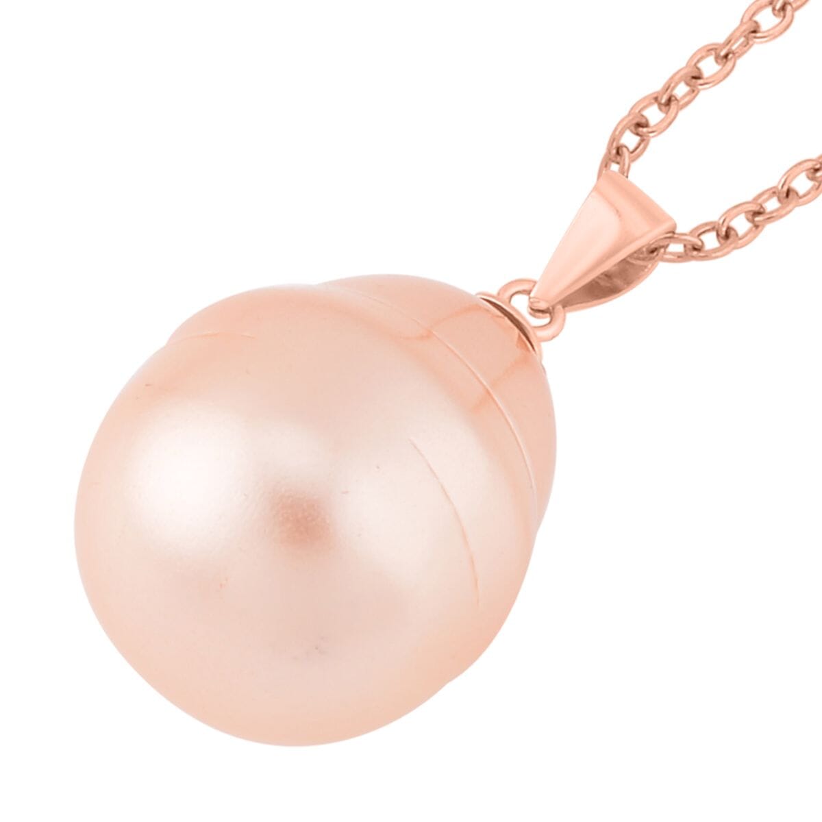 Peach Shell Pearl Solitaire Pendant in 14K Rose Gold Over Sterling Silver with ION Plated RG Stainless Steel Necklace 20 Inches image number 3