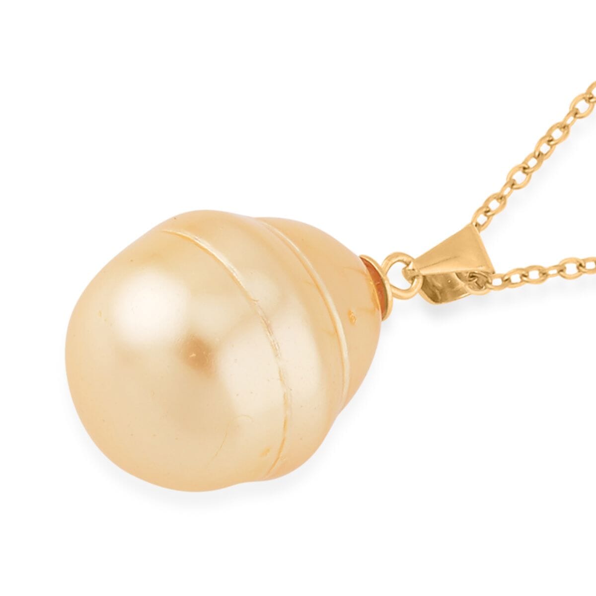 Golden Shell Pearl Solitaire Pendant in 14K Yellow Gold Over Sterling Silver with ION Plated YG Stainless Steel Necklace 20 Inches image number 3