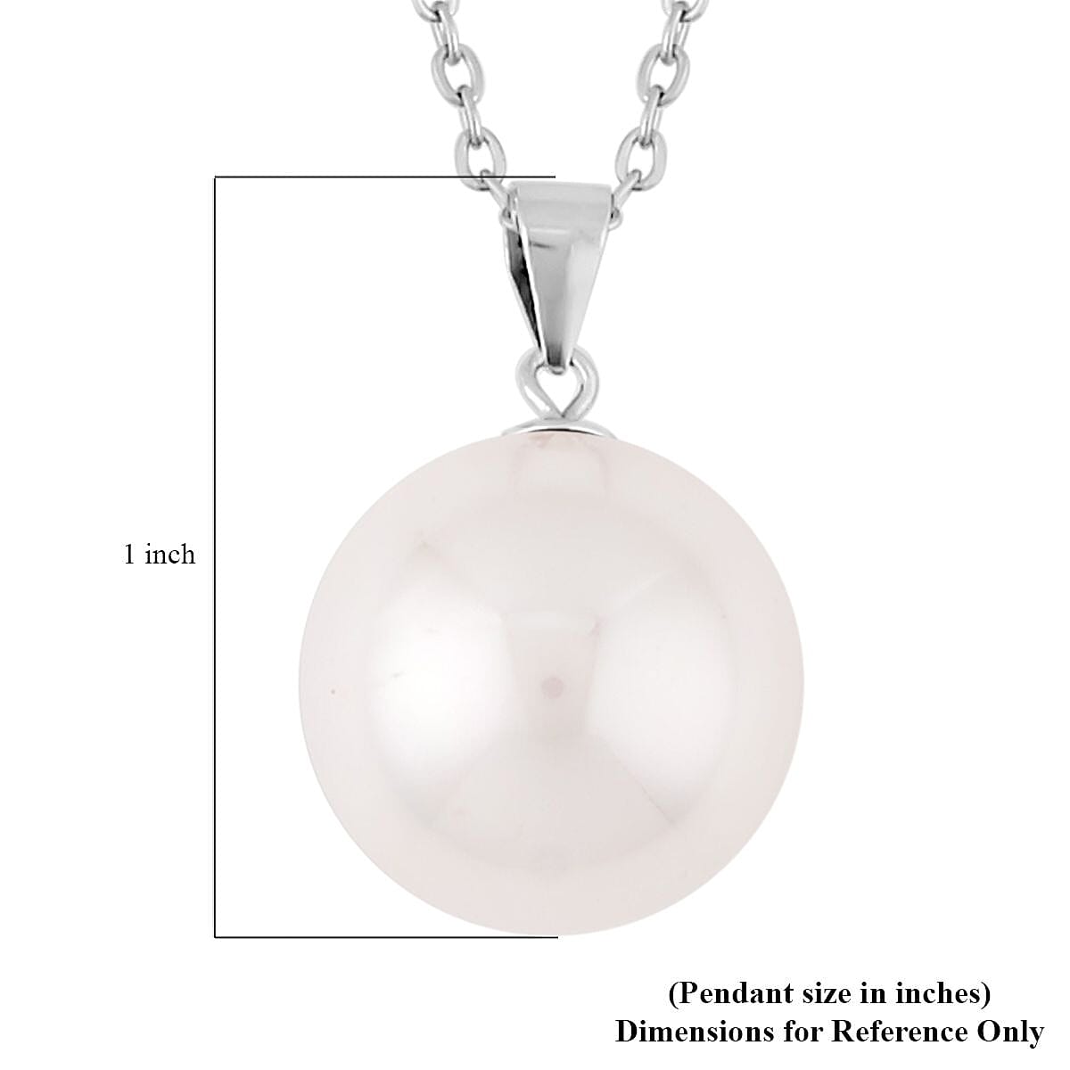 White Shell Pearl Solitaire Pendant Necklace 20 Inches in Rhodium Over Sterling Silver and Stainless Steel image number 4