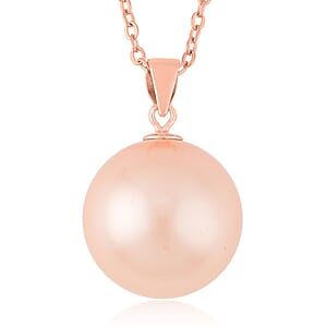 Peach Shell Pearl Solitaire Pendant in 14K Rose Gold Over Sterling Silver with ION Plated RG Stainless Steel Necklace 20 Inches