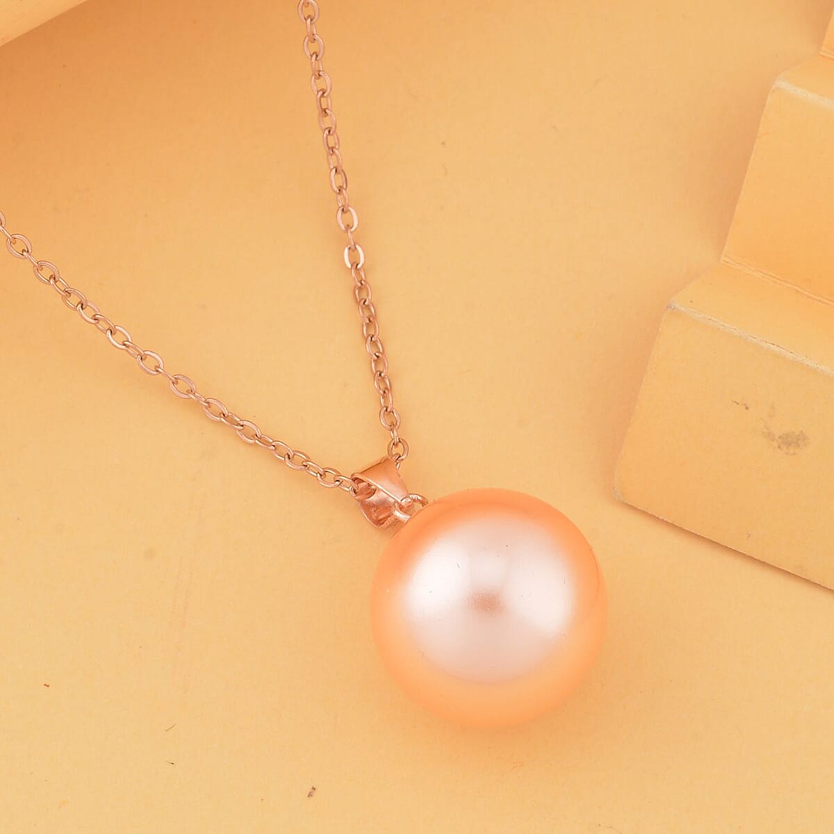 Peach Shell Pearl Solitaire Pendant in 14K Rose Gold Over Sterling Silver with ION Plated RG Stainless Steel Necklace 20 Inches image number 1