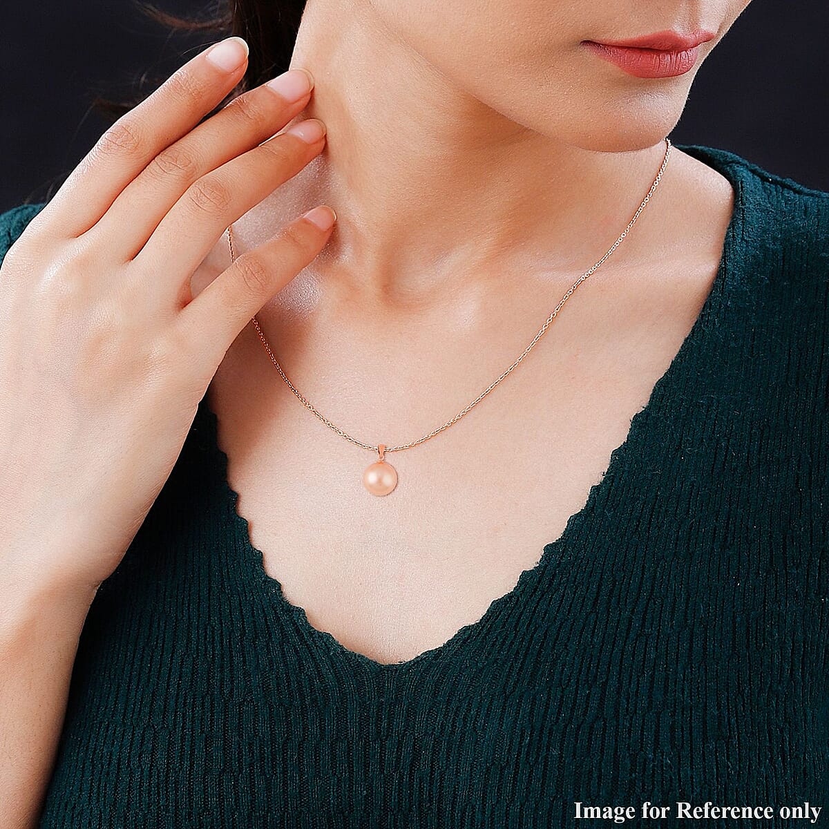 Peach Shell Pearl Solitaire Pendant in 14K Rose Gold Over Sterling Silver with ION Plated RG Stainless Steel Necklace 20 Inches image number 2