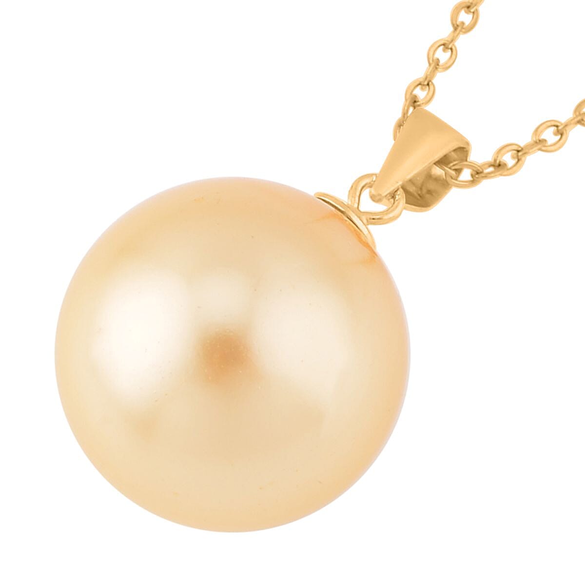 Golden Shell Pearl Solitaire Pendant in 14K Yellow Gold Over Sterling Silver wiht ION Plated YG Stainless Steel Necklace 20 Inches image number 3
