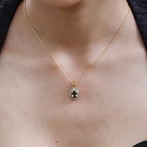 Golden Tanzanite, Yellow and White Diamond Double Halo Pendant Necklace 20 Inches in Vermeil Yellow Gold Over Sterling Silver 1.60 ctw