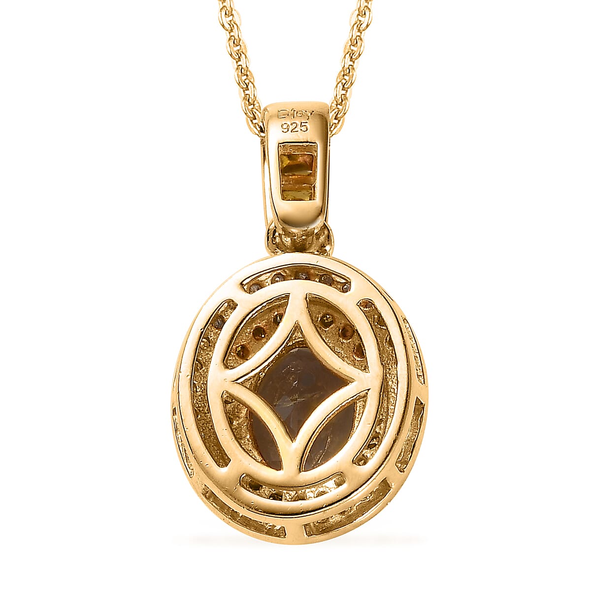 Golden Tanzanite, Yellow and White Diamond Halo Pendant Necklace 20 Inches) in Vermeil Yellow Gold Over Sterling Silver 1.70 ctw image number 4