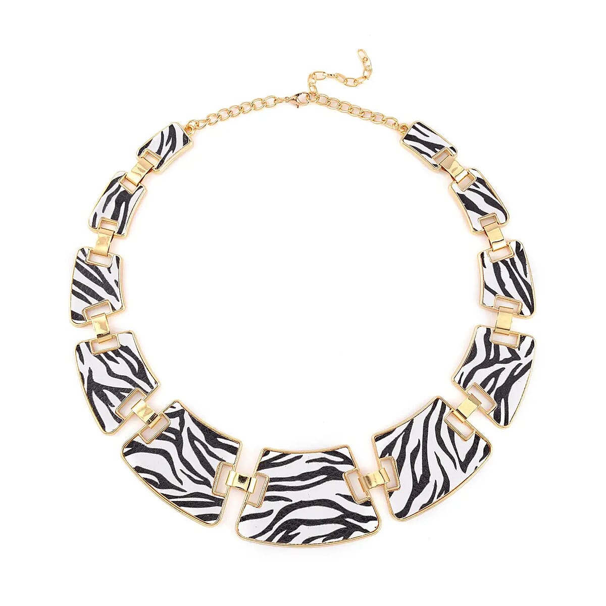 White and Black Zebra Print Faux Leather Clutch Bag with Necklace 20-22 Inches, Bracelet (7.25-9.5In) and Earrings in Goldtone image number 6