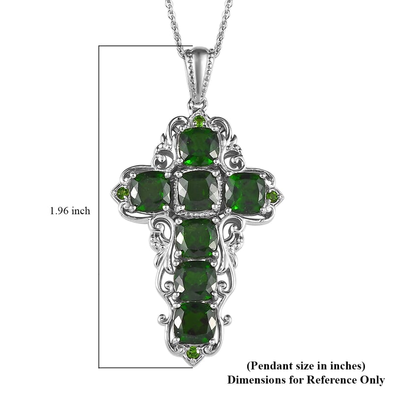 Chrome Diopside Cross Pendant Necklace 20 Inches in Platinum Over Sterling Silver 7.30 ctw