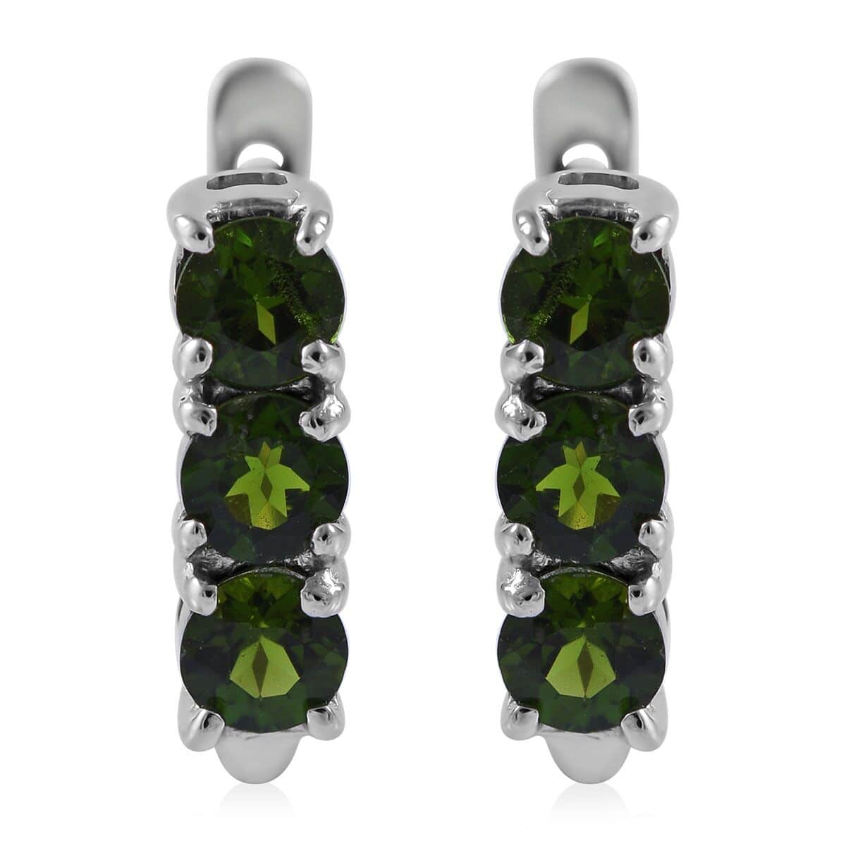 Madagascar Blue Sapphire (DF), Chrome Diopside, Niassa Ruby (FF) Set of 3 Earrings in Platinum Over Sterling Silver 4.35 ctw image number 3