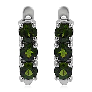Madagascar Blue Sapphire (DF), Chrome Diopside, Niassa Ruby (FF) Set of 3 Earrings in Platinum Over Sterling Silver 4.35 ctw