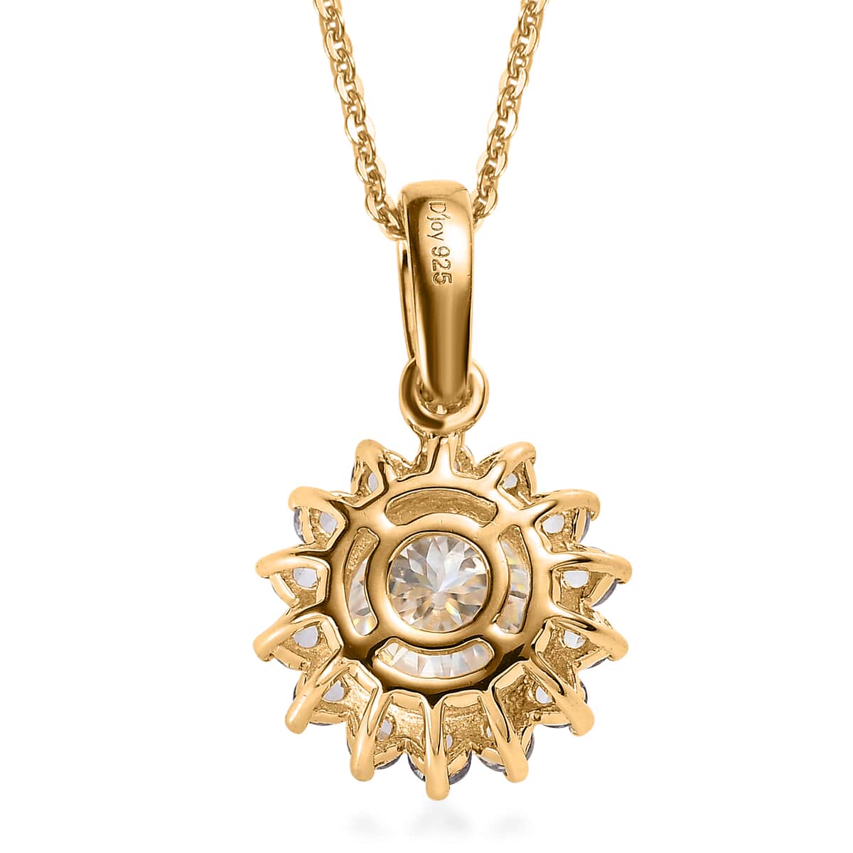 120 Facets Moissanite and Tanzanite Floral Pendant Necklace 20 Inches in Vermeil Yellow Gold Over Sterling Silver 2.65 ctw image number 4