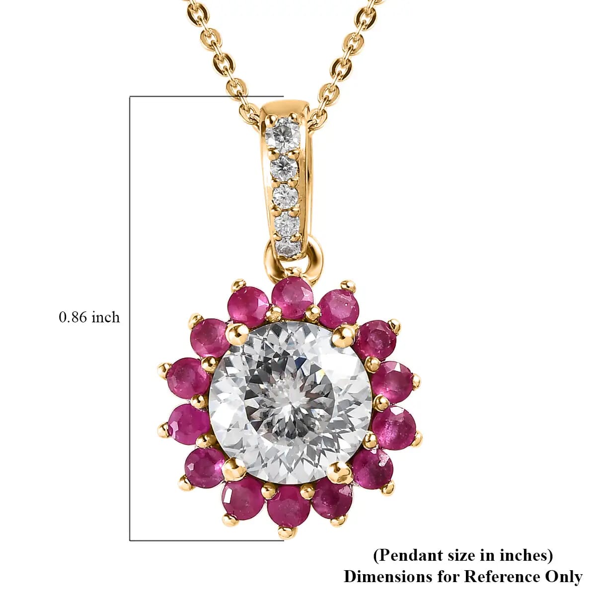120 Facets Moissanite (Rnd 8mm), Niassa Ruby (FF) Floral Pendant Necklace (20 Inches) in 14K YG Over Sterling Silver 2.75 ctw image number 6