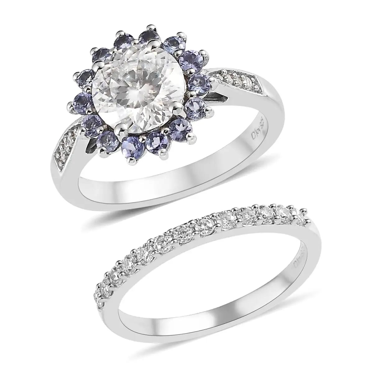 TLV 120 Facets Moissanite (Rnd 8mm), Tanzanite Set of 2 Ring in Platinum Over Sterling Silver (Size 7.0) 2.75 ctw image number 4