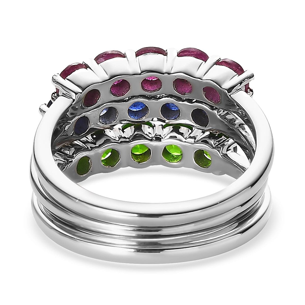 Chrome Diopside, Masoala Sapphire (FF) and Niassa Ruby (FF) Set of 3 Ring in Platinum Over Sterling Silver (Size 6.0) 3.65 ctw image number 5