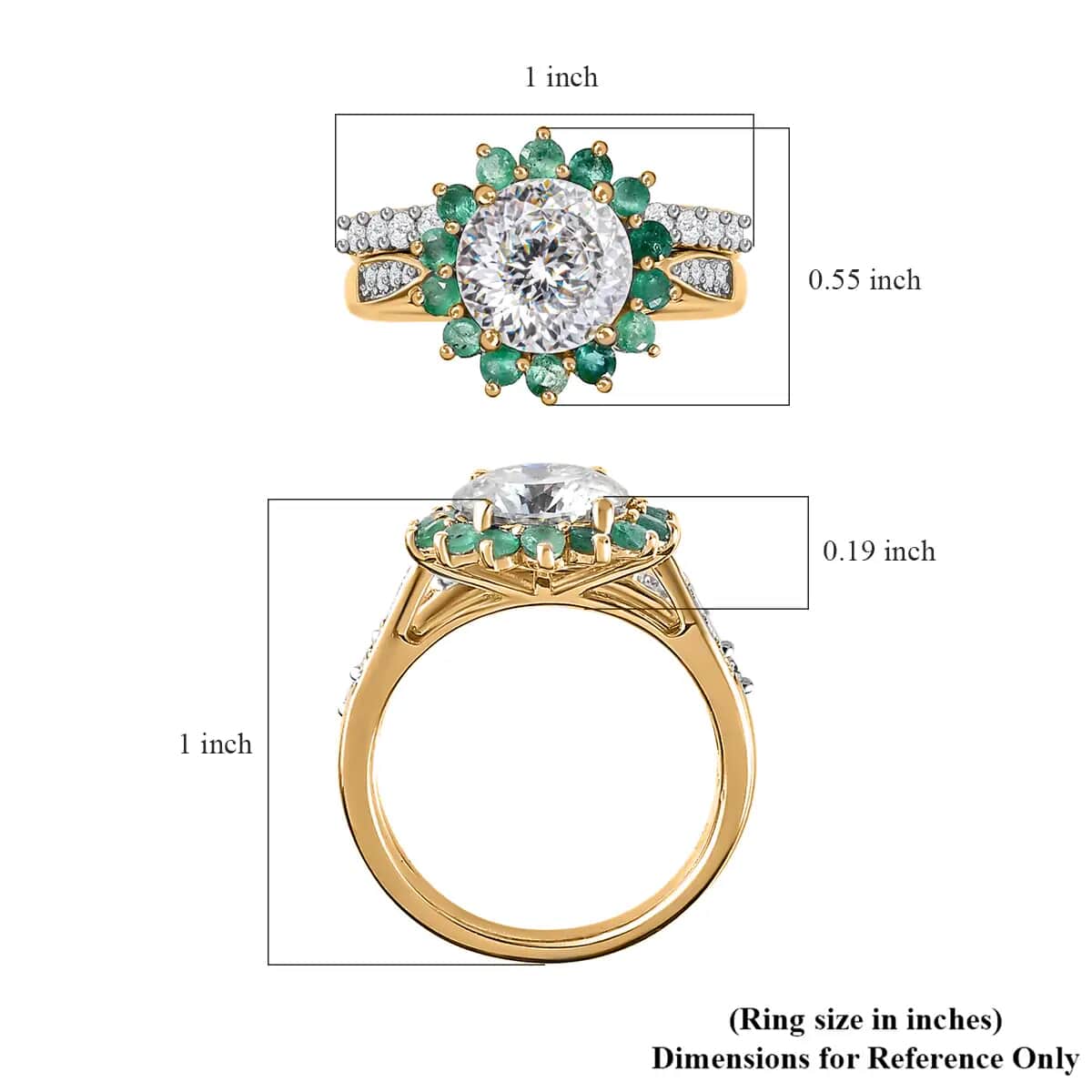 120 Facets Moissanite and Kagem Zambian Emerald Set of 2 Stackable Ring in Vermeil Yellow Gold Over Sterling Silver (Size 10.0) 2.75 ctw image number 6