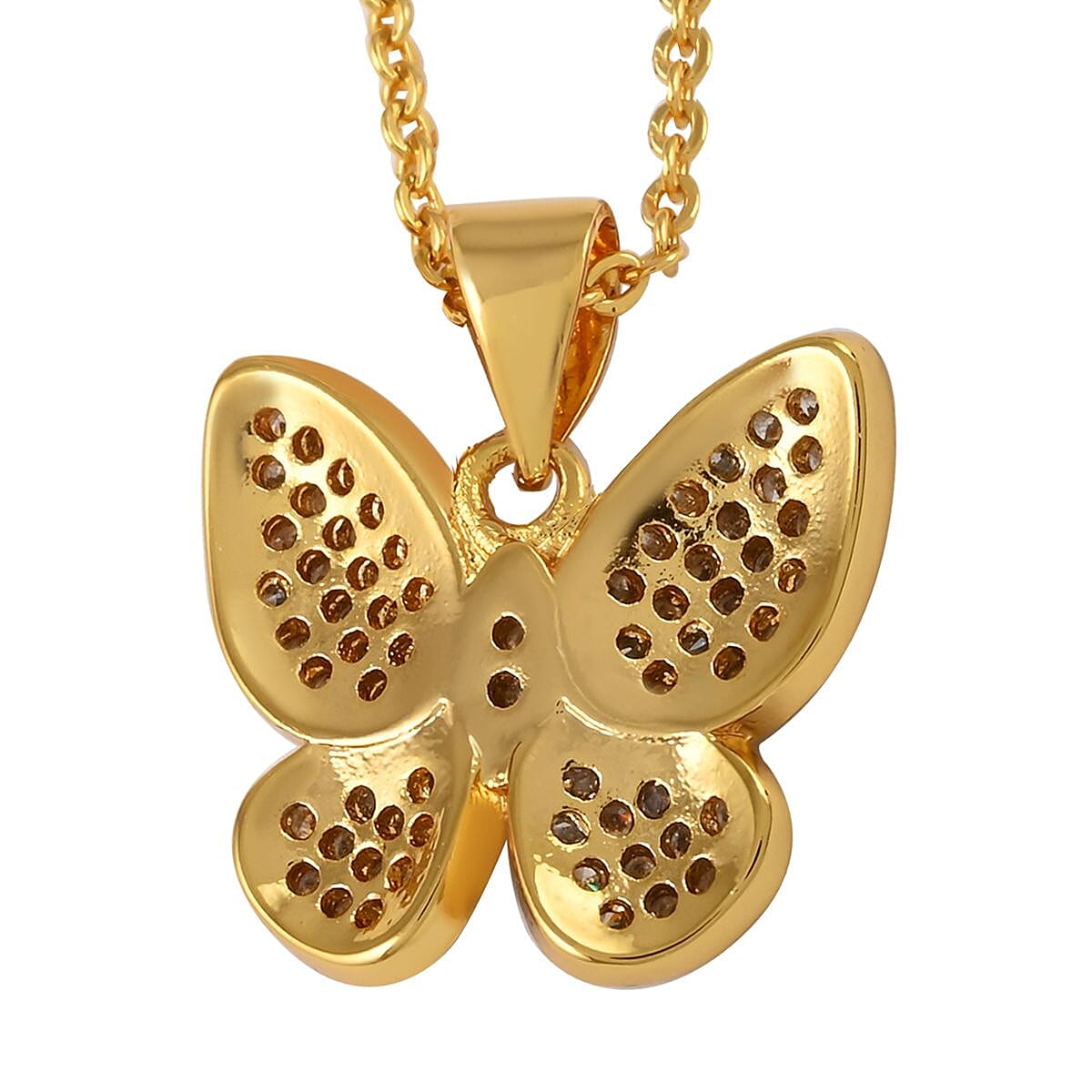 Austrian Crystal Butterfly Necklace 18 Inches and Earrings in Goldtone image number 4