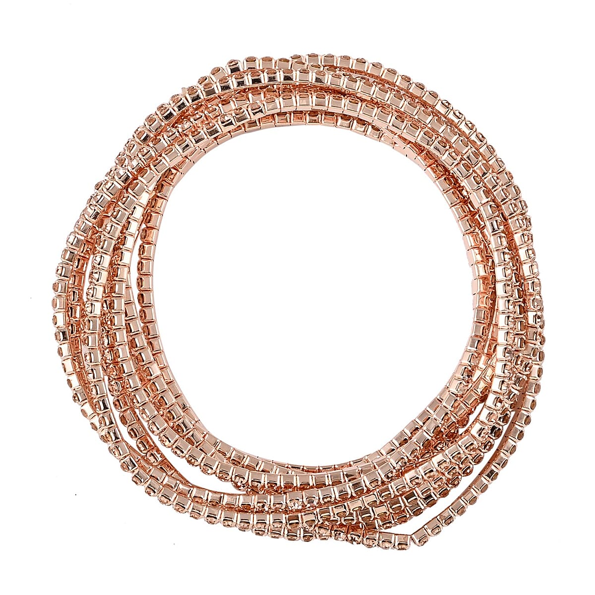 Austrian Crystal Set of 10 Bracelet (7.00 In) and Ring (Size 7) in Rosetone image number 2