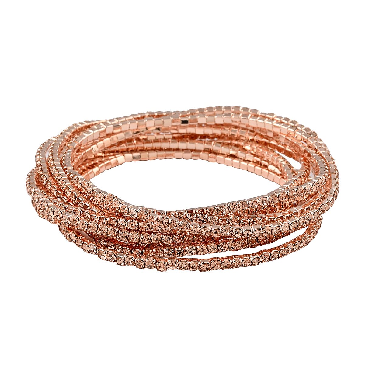 Austrian Crystal Set of 10 Bracelet (7.00 In) and Ring (Size 7) in Rosetone image number 3