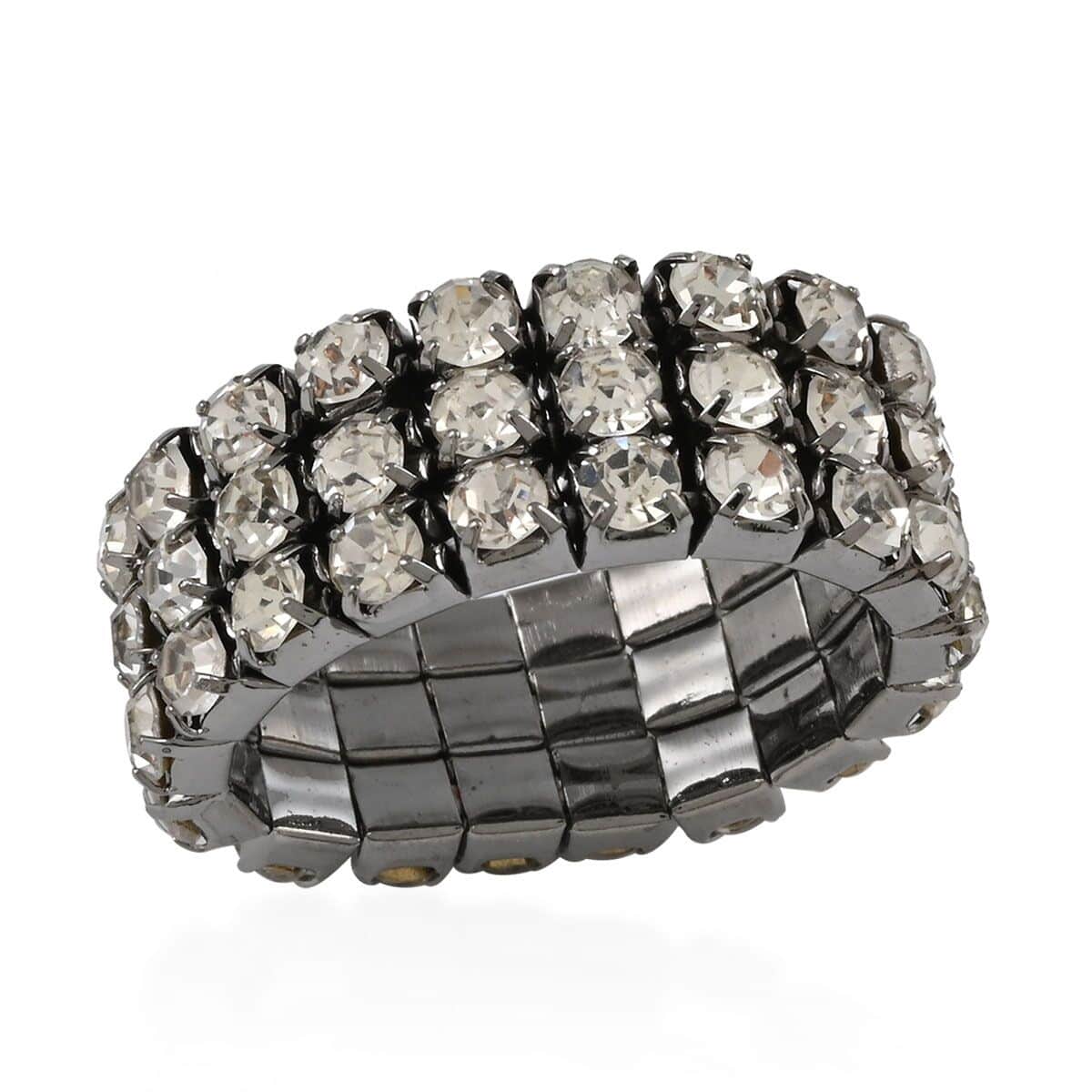 Champagne Austrian Crystal Set of 10 Bracelet (7.00 In) and Ring (Size 7) in Black Oxidized Silvertone image number 4