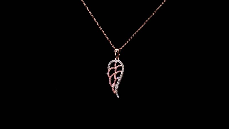 Natural Pink and White Diamond I3 Angel Wing Pendant Necklace 18 Inches in Vermeil Rose Gold Over Sterling Silver 0.25 ctw