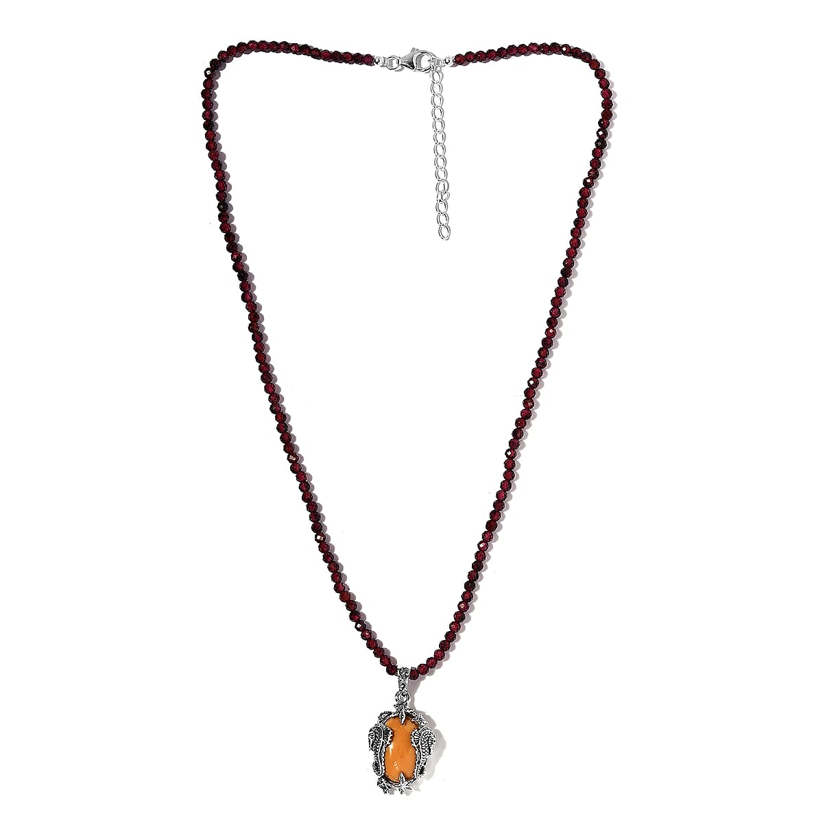 Artisan Crafted Oregon Caramel Opal Pendant with Mozambique Garnet Beaded Necklace 20 Inches in Platinum Over Sterling Silver 108.00 ctw image number 3
