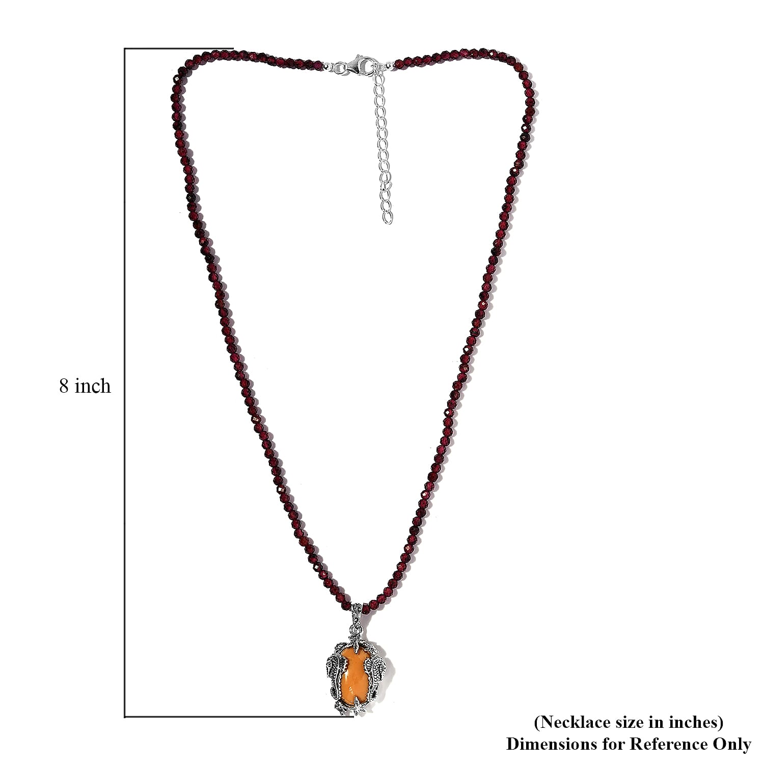 Artisan Crafted Oregon Caramel Opal Pendant with Mozambique Garnet Beaded Necklace 20 Inches in Platinum Over Sterling Silver 108.00 ctw