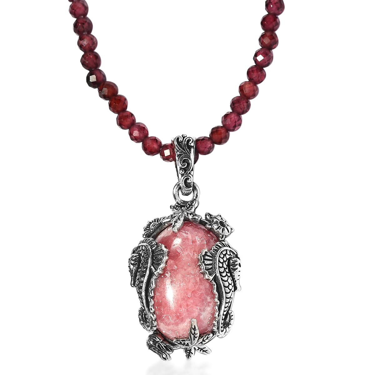Sterling Silver Garnet & Rhodochrosite Necklace