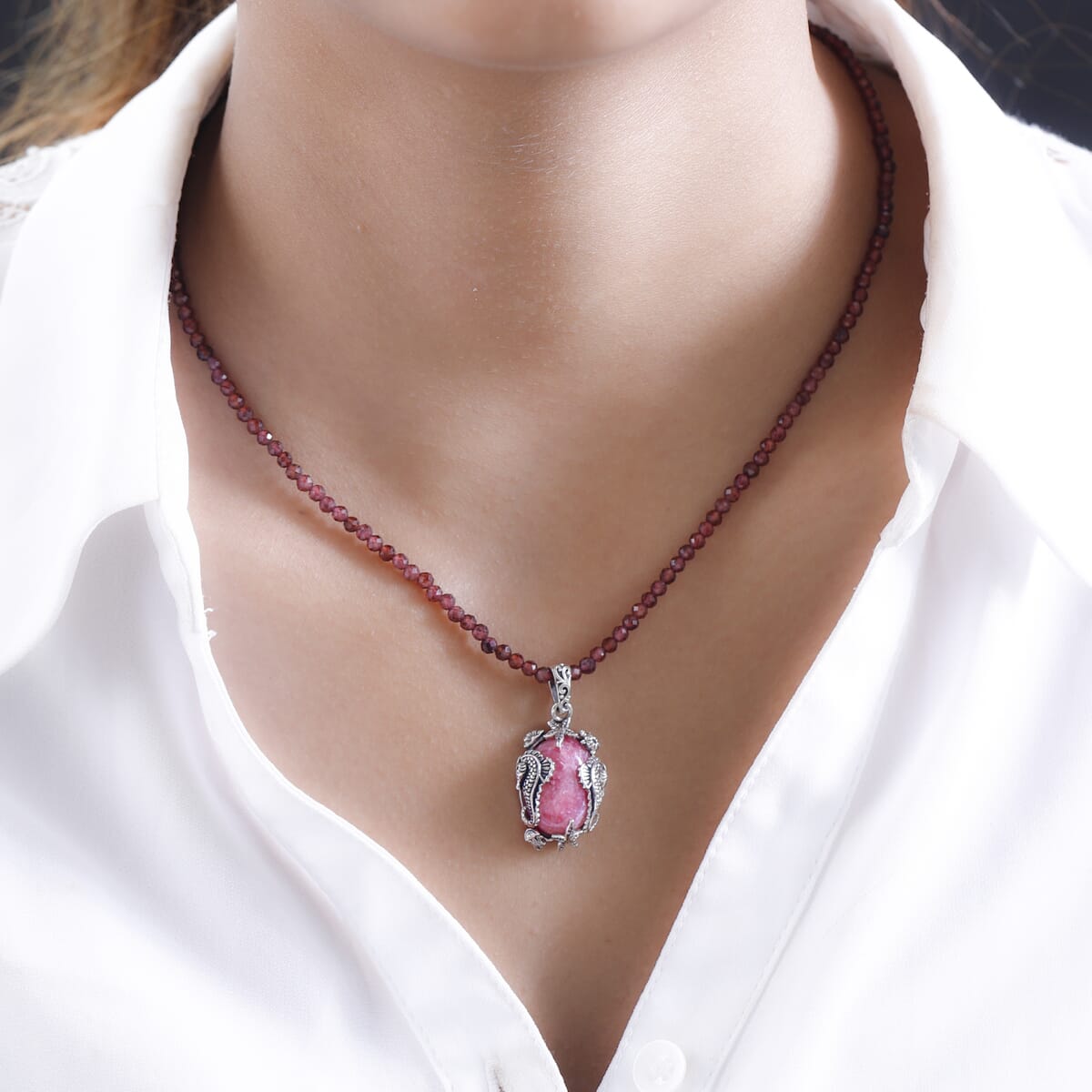 Sterling Silver Garnet & Rhodochrosite Necklace