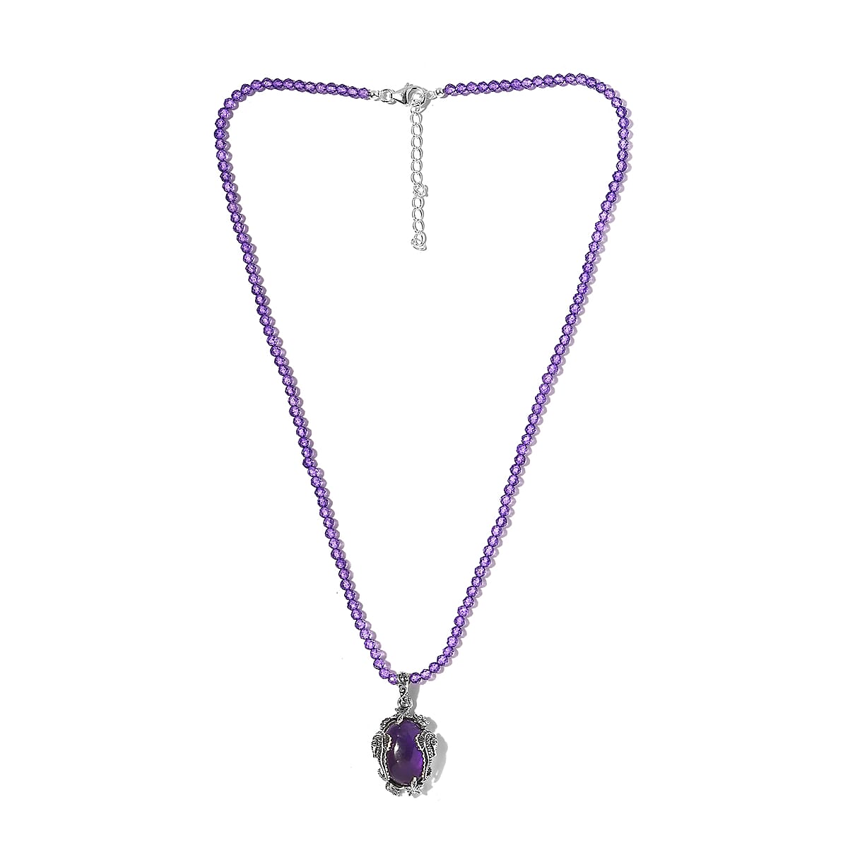 Artisan Crafted African Amethyst Pendant with Beaded Necklace 20 Inches in Sterling Silver 93.25 ctw image number 3