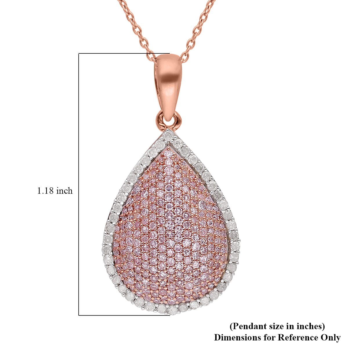 Natural Pink and White Diamond I3 Pendant Necklace 18 Inches in Vermeil Rose Gold Over Sterling Silver 1.00 ctw image number 5