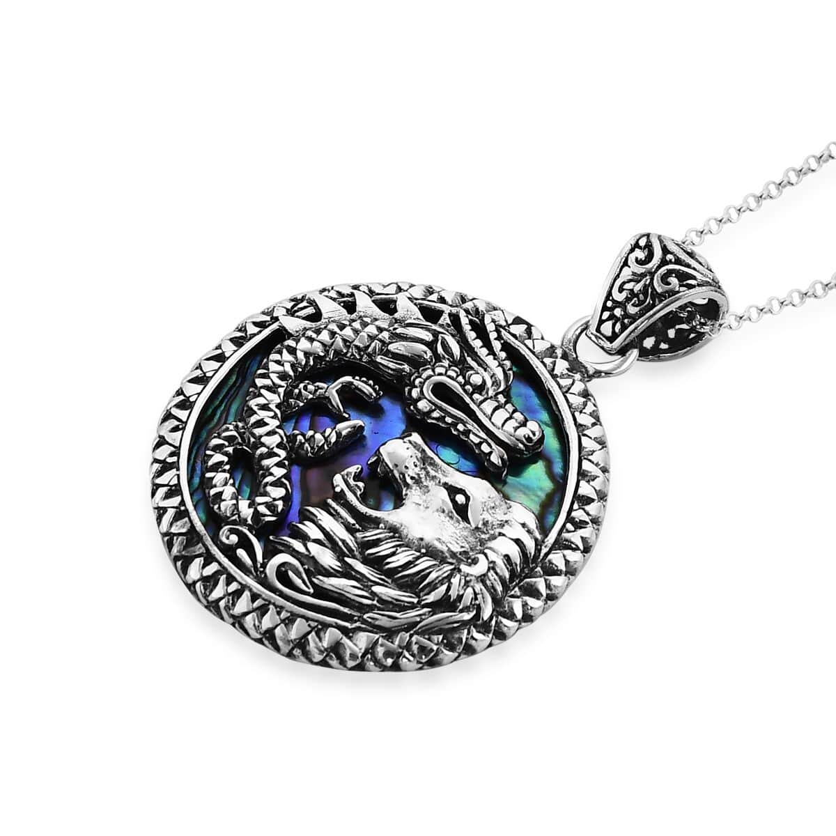 Bali Legacy Abalone Shell Lion and Dragon Pendant Necklace 18 Inches in Sterling Silver image number 3