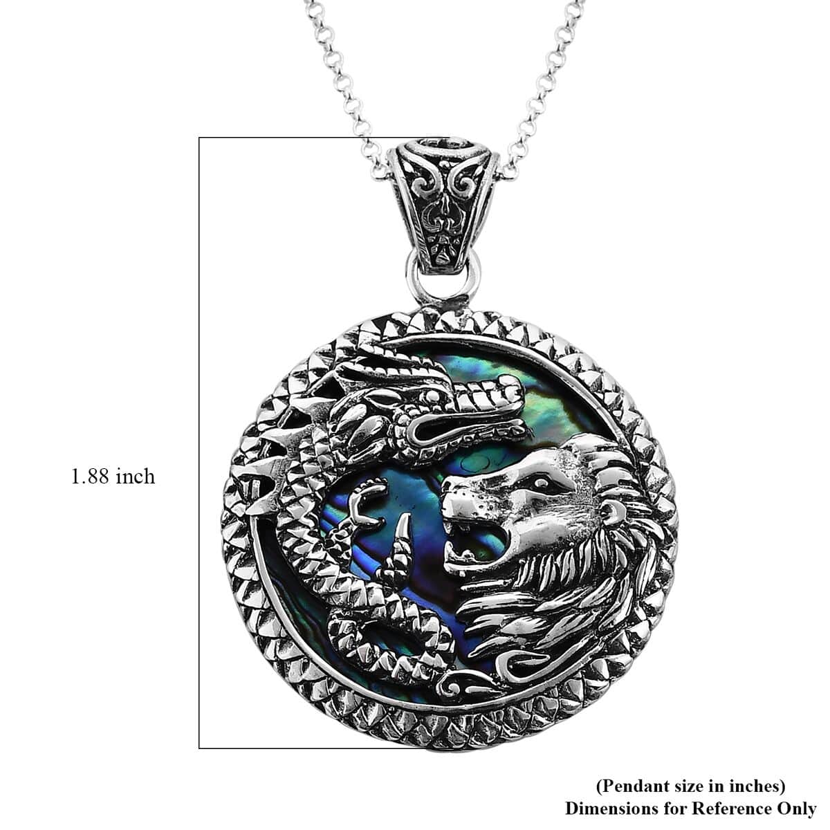 Bali Legacy Abalone Shell Lion and Dragon Pendant Necklace 18 Inches in Sterling Silver image number 4