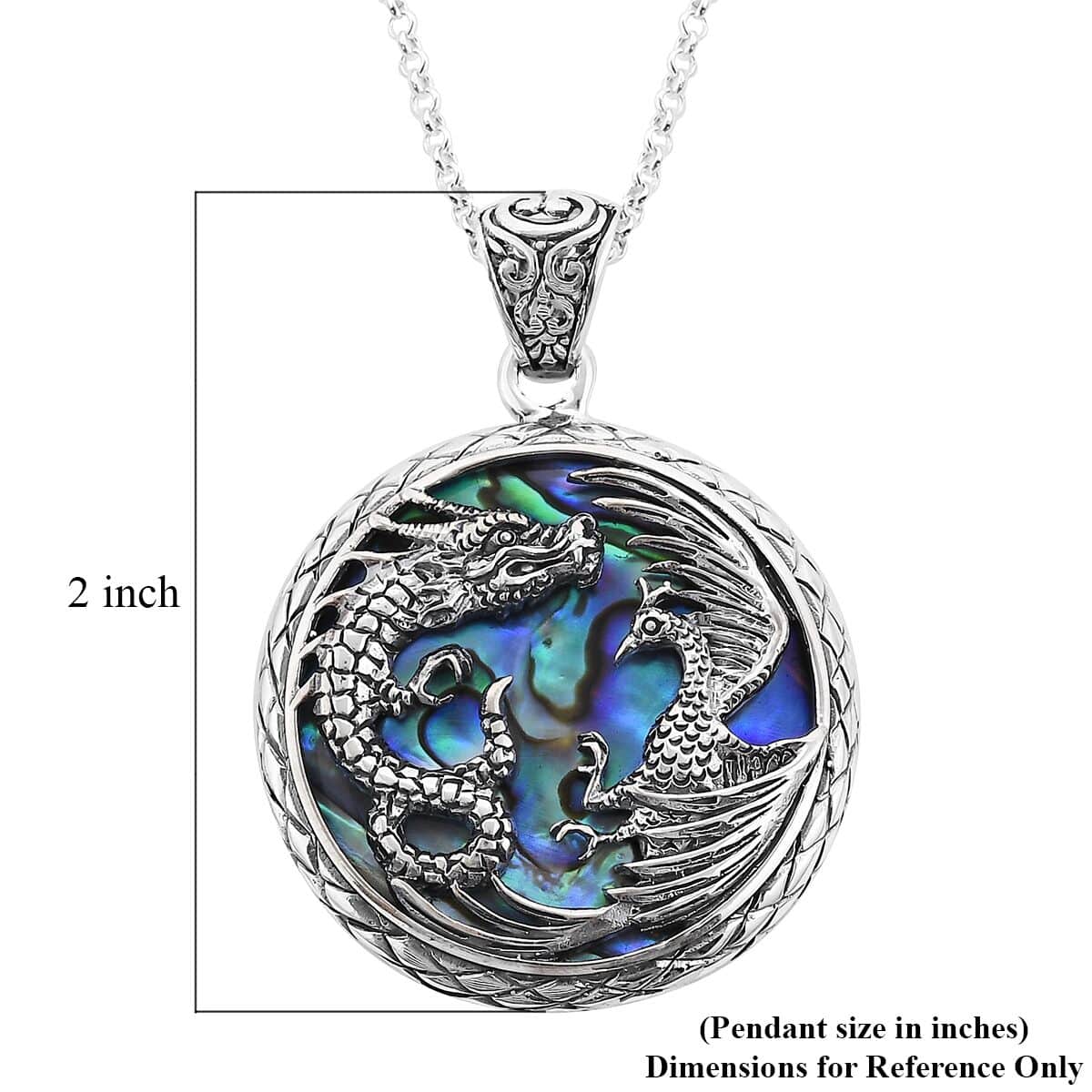 Bali Legacy Abalone Shell Phoenix and Dragon Pendant Necklace 18 Inches in Sterling Silver image number 4