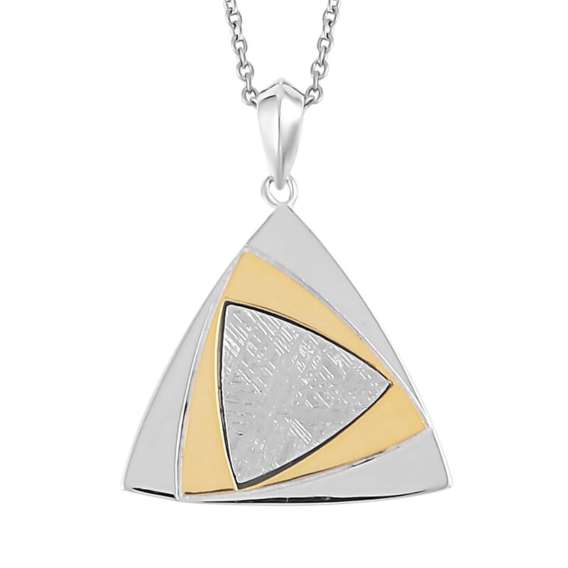 Marvelous Meteorite Trio Pendant in 14K YG Over and Sterling Silver with Stainless Steel Necklace 20 Inches 2.50 ctw