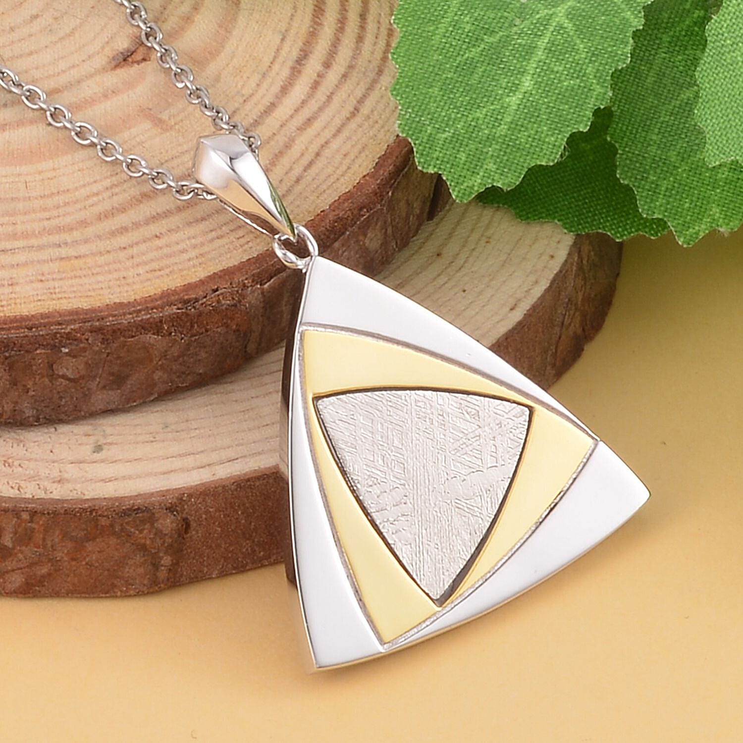 Marvelous Meteorite Trio Pendant in 14K YG Over and Sterling Silver with Stainless Steel Necklace 20 Inches 2.50 ctw
