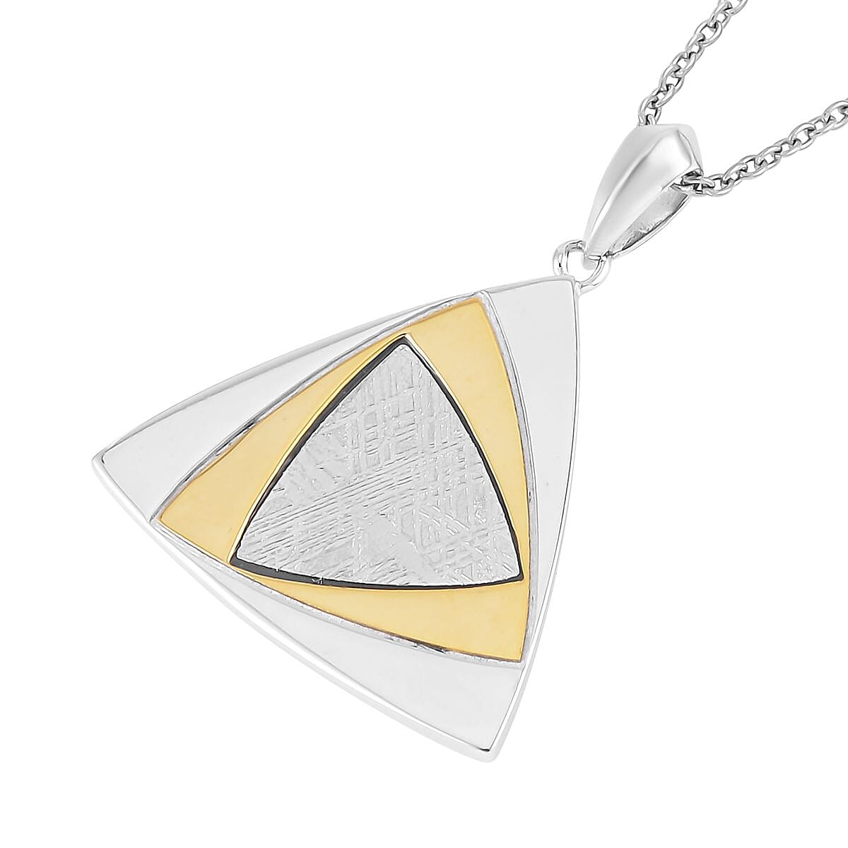 Marvelous Meteorite Trio Pendant in 14K YG Over and Sterling Silver with Stainless Steel Necklace 20 Inches 2.50 ctw