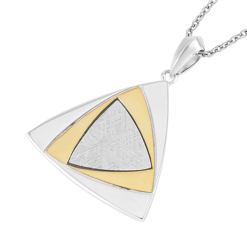 Marvelous Meteorite Trio Pendant in 14K YG Over and Sterling Silver with Stainless Steel Necklace 20 Inches 2.50 ctw