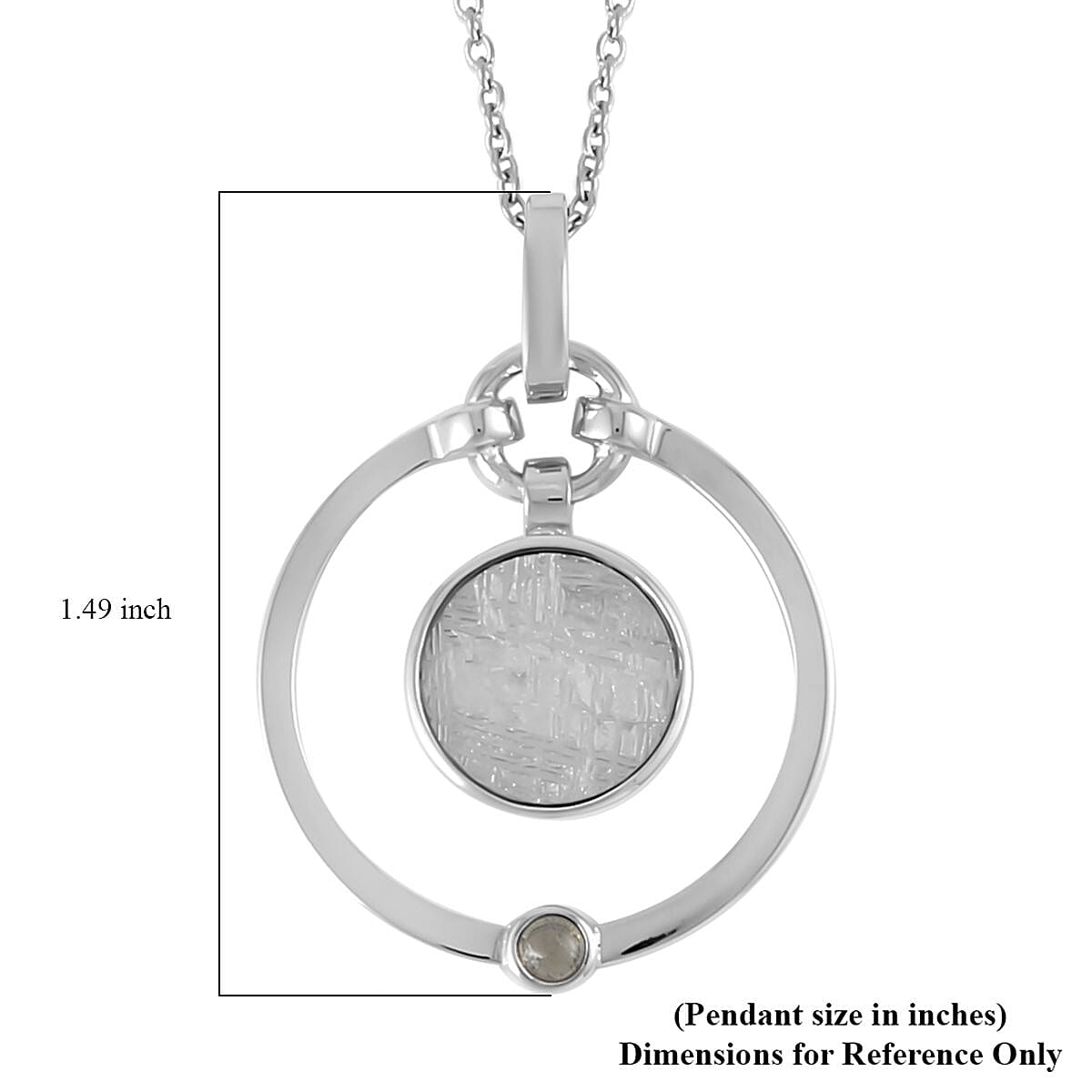 Marvelous Meteorite and Bohemian Moldavite Open Circle Pendant in Rhodium Over Sterling Silver with Stainless Steel Necklace 20 Inches 0.30 ctw