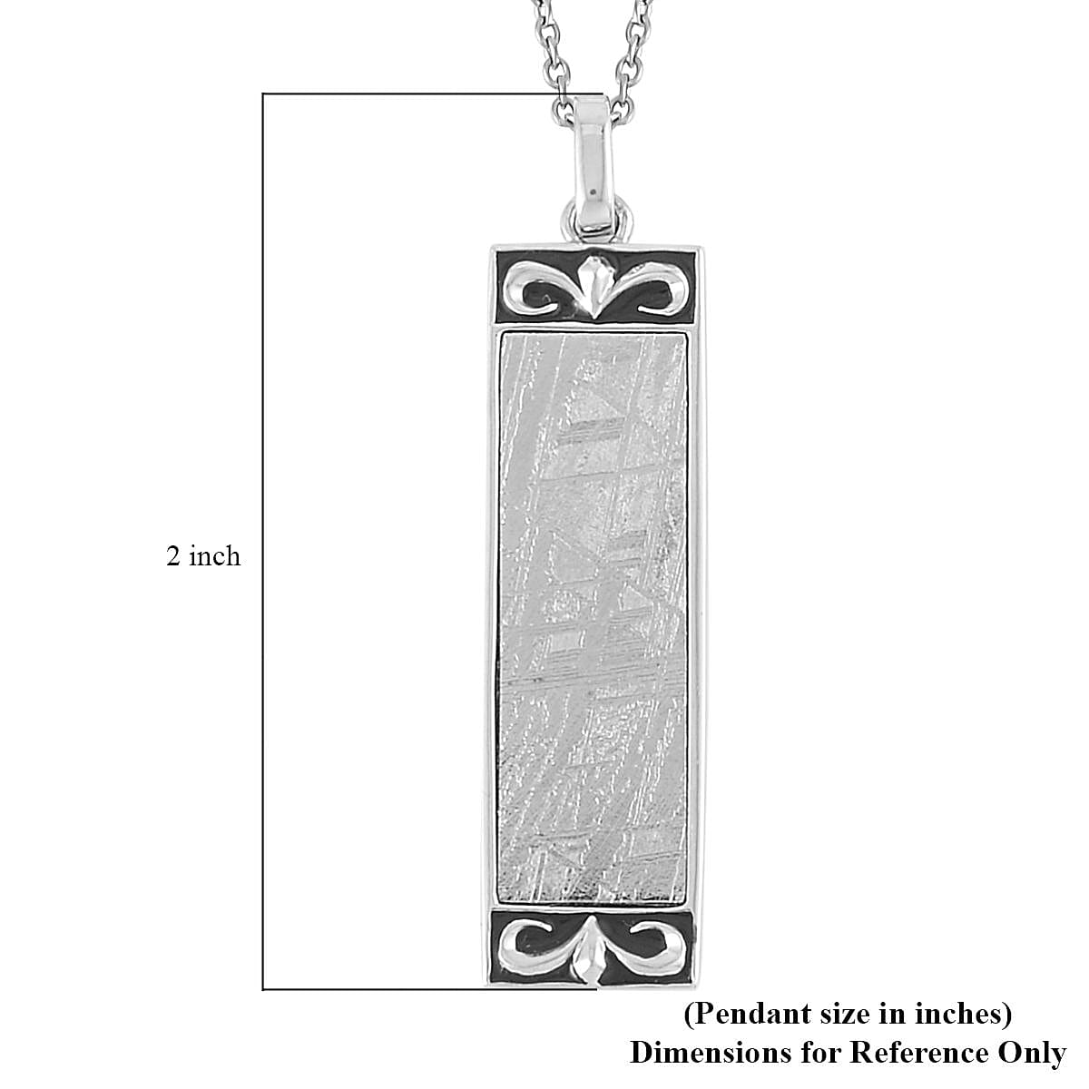 Marvelous Meteorite, Black Enameled Pendant in Rhodium Over Sterling Silver with Stainless Steel Necklace 20 Inches