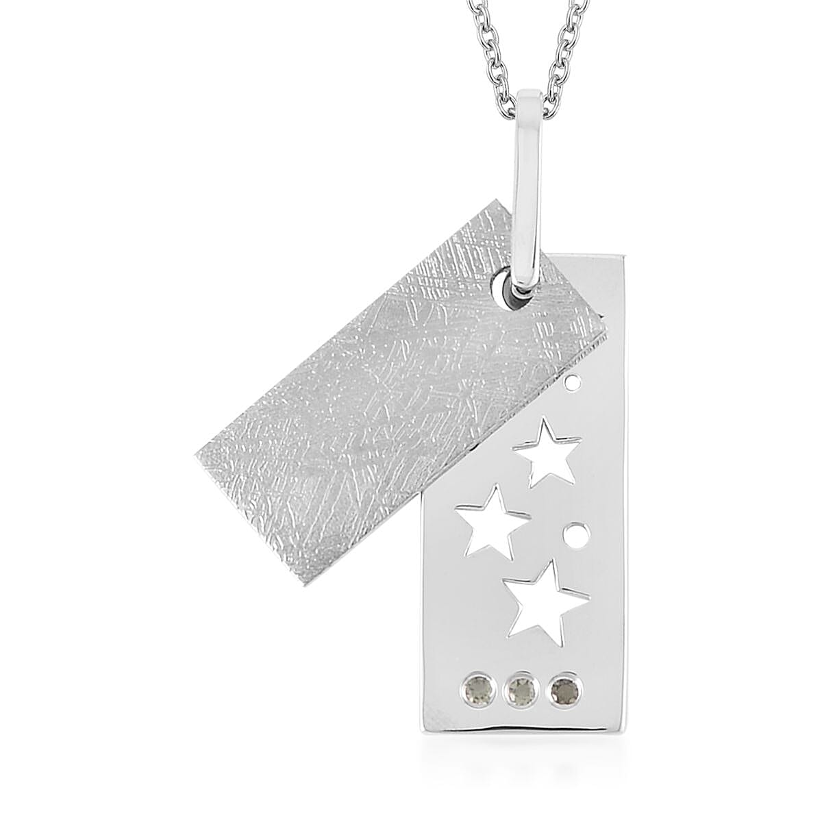 Marvelous Meteorite and Bohemian Moldavite 0.10 ctw Pendant in Sterling Silver with Stainless Steel Necklace 20 Inches