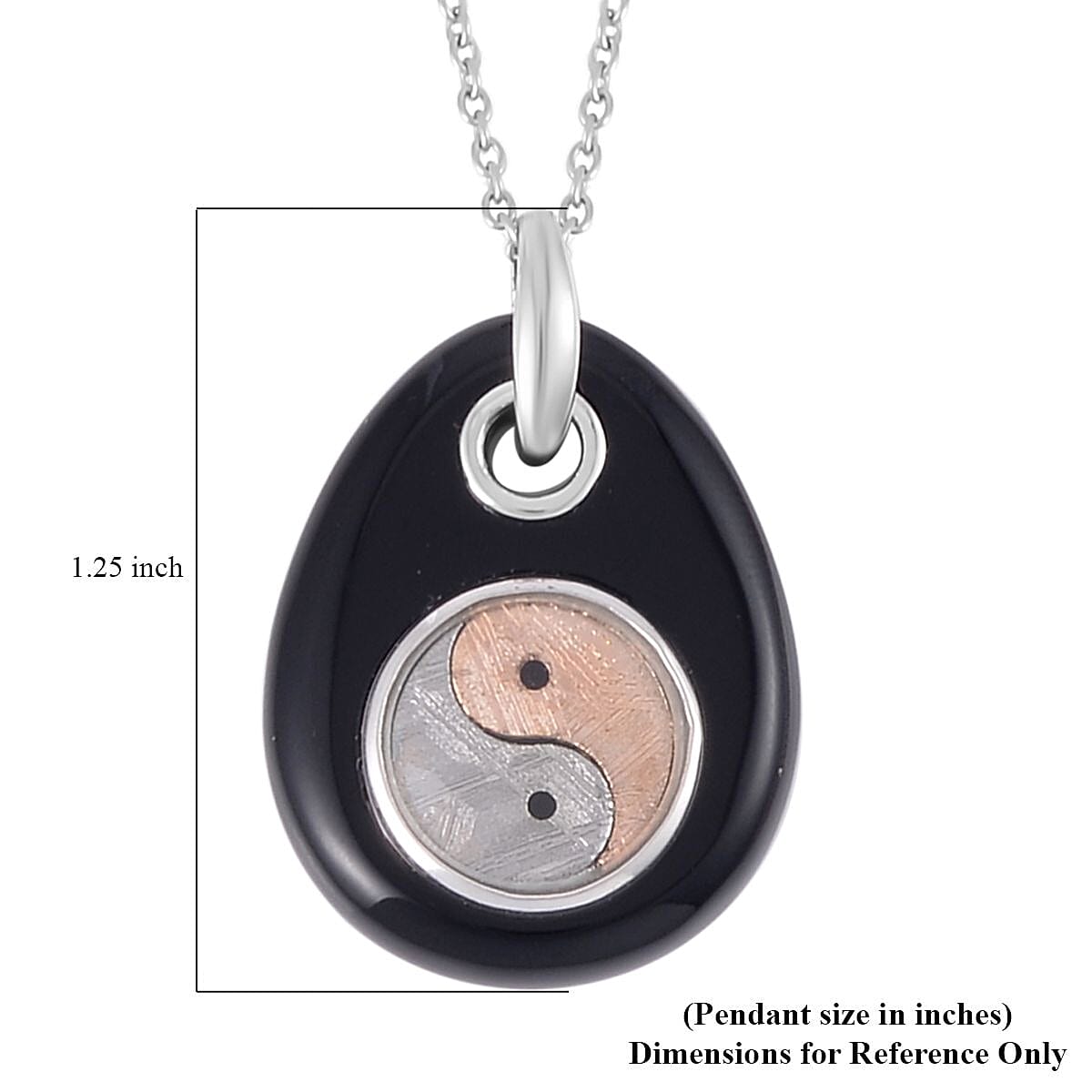 Marvelous Meteorite and Black Agate Yin and Yang Pear Pendant in Sterling Silver with Stainless Steel Necklace 20 Inches 25.00 ctw image number 5