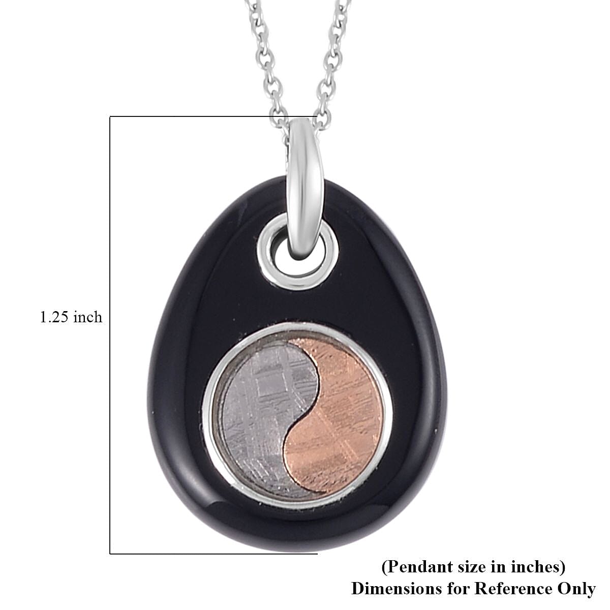 Marvelous Meteorite and Black Agate Yin and Yang Pear Pendant in Sterling Silver with Stainless Steel Necklace 20 Inches 25.00 ctw