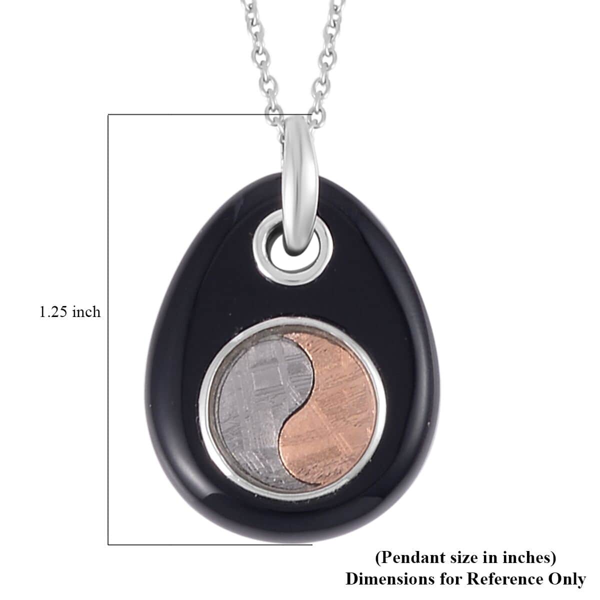 Marvelous Meteorite and Black Agate Yin and Yang Pear Pendant in Sterling Silver with Stainless Steel Necklace 20 Inches 25.00 ctw image number 5
