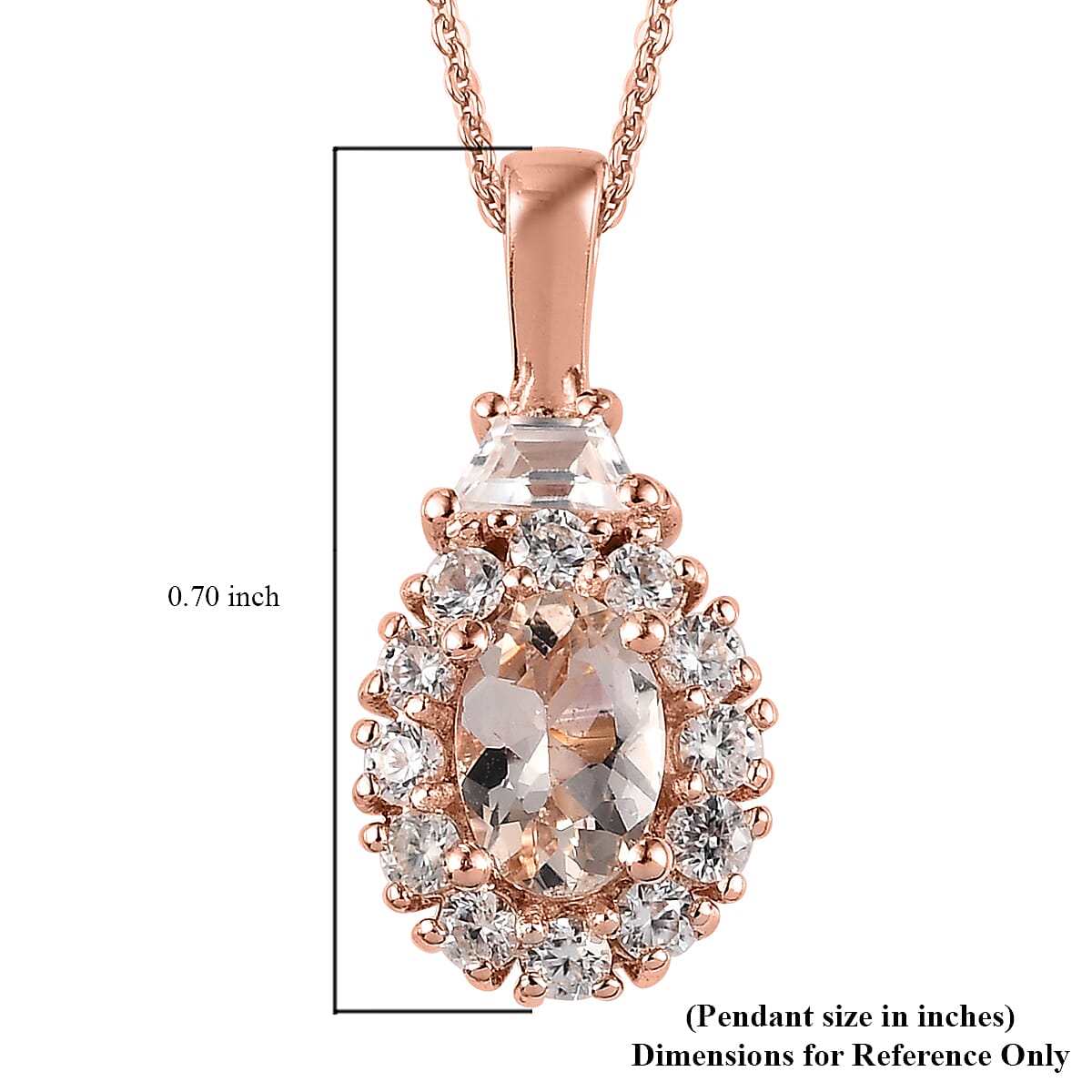 Marropino Morganite and White Zircon Halo Pendant Necklace 20 Inches in Vermeil Rose Gold Over Sterling Silver 1.15 ctw image number 6